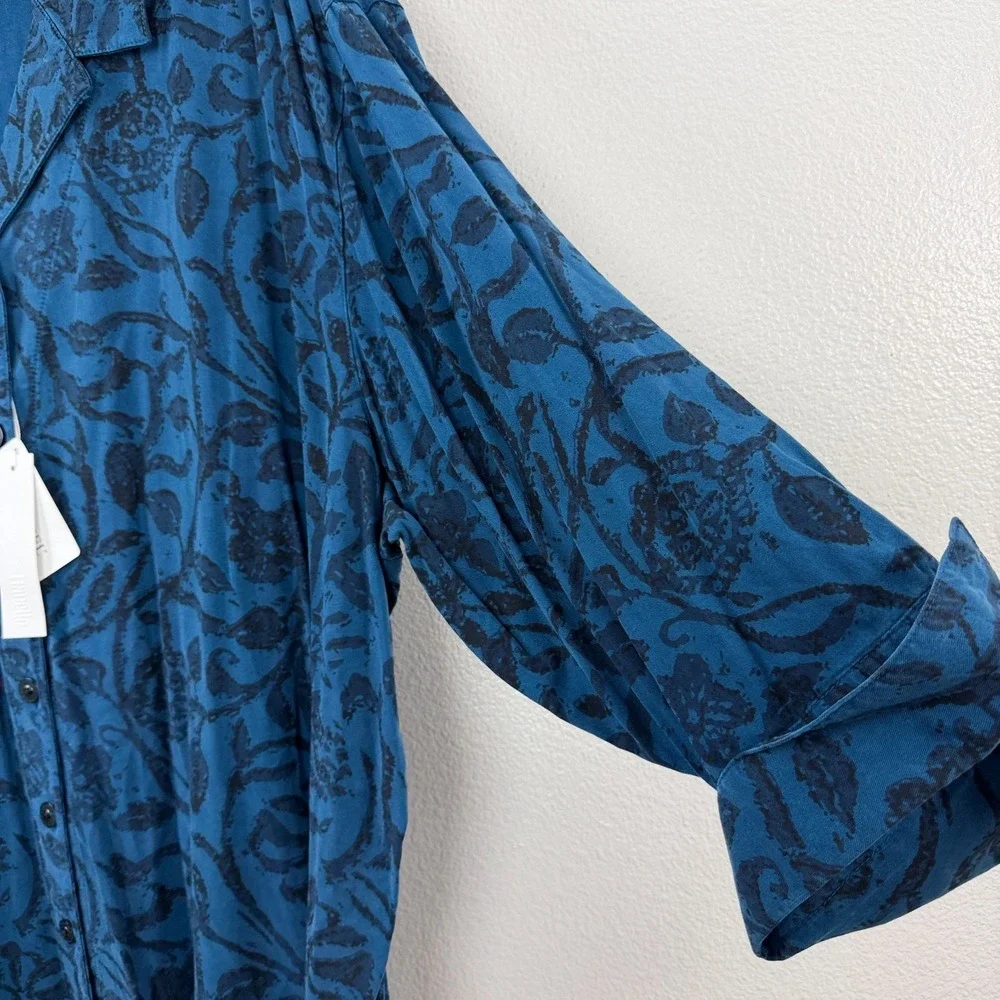 Tianello Floral Top Womens 2X Blue Button Up Shirt Tencel Artsy Boho NWT - Picture 5 of 11